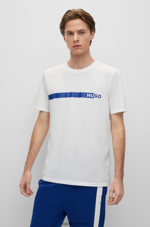 4TFNJN1244 أبيض Hugo Boss تيشيرت هوغو من الجيرسي القطني باللون الأبيض مع شعار فني