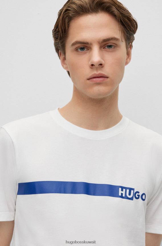 4TFNJN1244 أبيض Hugo Boss تيشيرت هوغو من الجيرسي القطني باللون الأبيض مع شعار فني