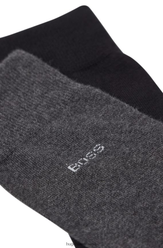 4TFNJN1245 الرمادي الداكن Hugo Boss Hugo - حزمة من قطعتين من الجوارب ذات الطول العادي من مزيج القطن باللون الرمادي الداكن