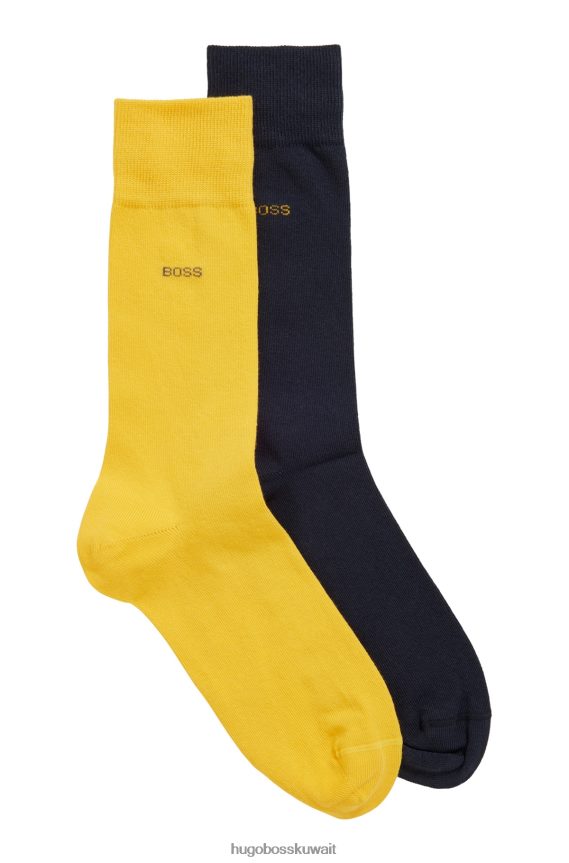 4TFNJN1246 أصفر فاتح Hugo Boss Hugo - حزمة من اثنين من الجوارب القطنية ذات الطول العادي باللون الأصفر الفاتح