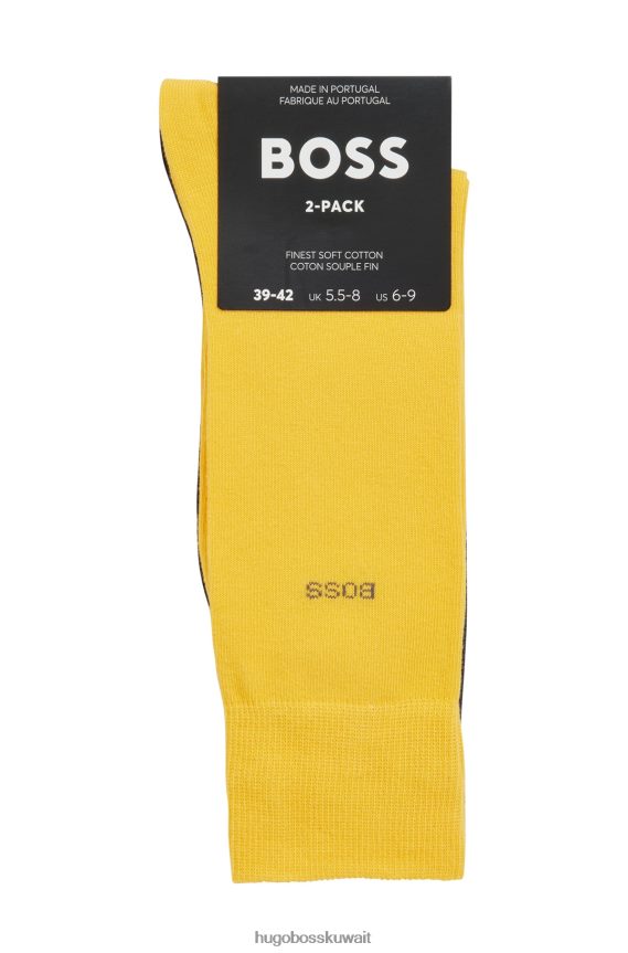 4TFNJN1246 أصفر فاتح Hugo Boss Hugo - حزمة من اثنين من الجوارب القطنية ذات الطول العادي باللون الأصفر الفاتح