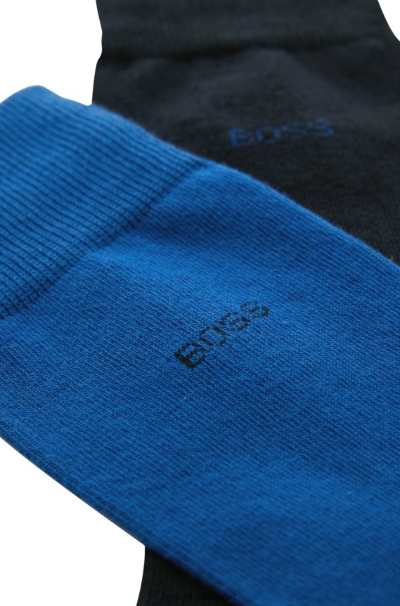 4TFNJN1248 أزرق Hugo Boss أزرق - حزمة من قطعتين من الجوارب الطويلة المصنوعة من مزيج القطن من Hugo