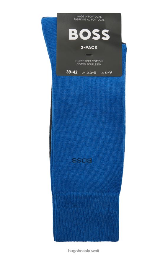 4TFNJN1248 أزرق Hugo Boss أزرق - حزمة من قطعتين من الجوارب الطويلة المصنوعة من مزيج القطن من Hugo