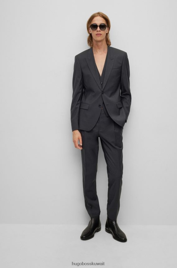 4TFNJN1249 أسود Hugo Boss بدلة ضيقة من ثلاث قطع من الصوف البكر باللون الأسود