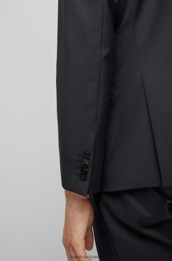 4TFNJN1249 أسود Hugo Boss بدلة ضيقة من ثلاث قطع من الصوف البكر باللون الأسود