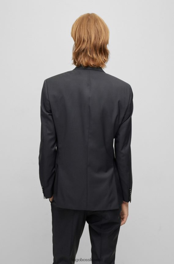 4TFNJN1249 أسود Hugo Boss بدلة ضيقة من ثلاث قطع من الصوف البكر باللون الأسود