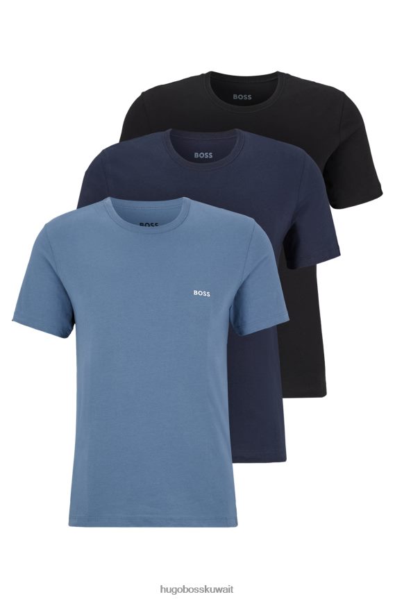 4TFNJN1250 أزرق Hugo Boss مجموعة من ثلاثة تيشيرتات داخلية من قطن الجيرسيه باللون الأزرق من Hugo