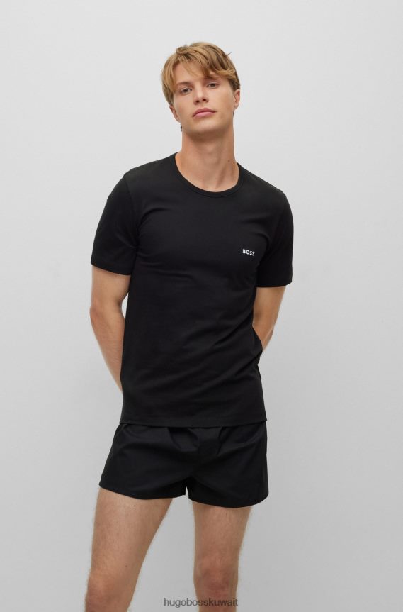 4TFNJN1252 أسود/أزرق Hugo Boss Hugo مجموعة من ثلاثة قمصان داخلية من قطن الجيرسيه باللون الأسود