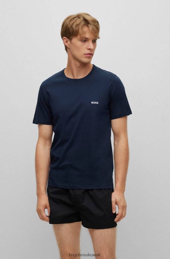 4TFNJN1252 أسود/أزرق Hugo Boss Hugo مجموعة من ثلاثة قمصان داخلية من قطن الجيرسيه باللون الأسود