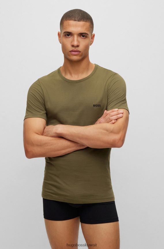 4TFNJN1253 أخضر Hugo Boss حزمة من ثلاث قمصان داخلية مصنوعة من قطن الجيرسيه باللون الأخضر من Hugo