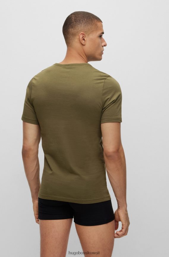 4TFNJN1253 أخضر Hugo Boss حزمة من ثلاث قمصان داخلية مصنوعة من قطن الجيرسيه باللون الأخضر من Hugo