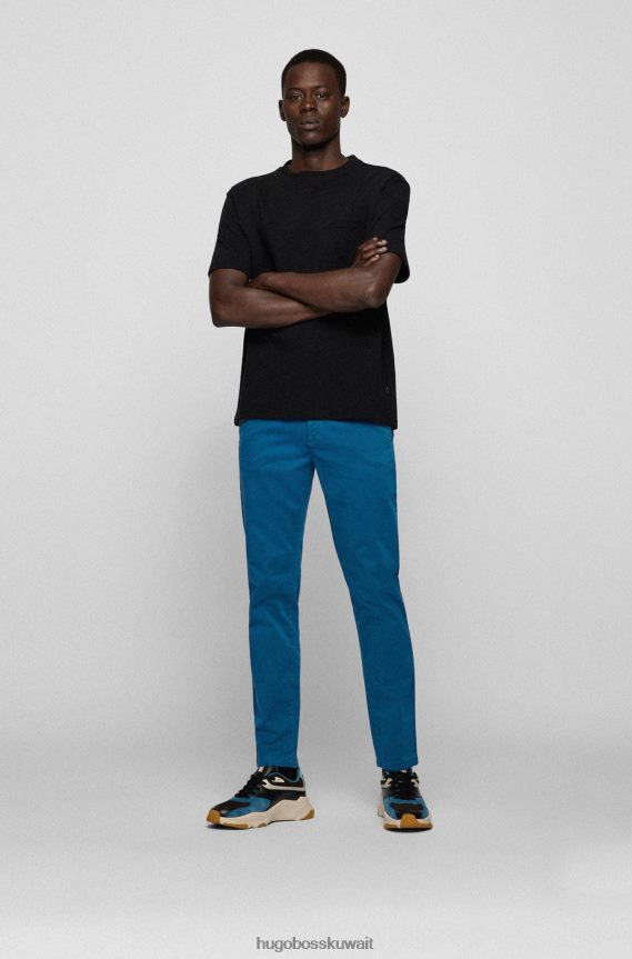 4TFNJN1257 أزرق Hugo Boss بنطال تشينو باللون الأزرق من Hugo مصنوع من الساتان القطني المطاطي المصبوغ