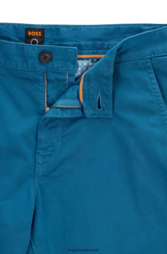 4TFNJN1257 أزرق Hugo Boss بنطال تشينو باللون الأزرق من Hugo مصنوع من الساتان القطني المطاطي المصبوغ