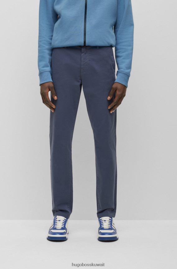 4TFNJN1258 أزرق Hugo Boss بنطال تشينو Hugo ذو المقاس المستدق مصنوع من القطن الساتان المطاطي المصبوغ باللون الأزرق