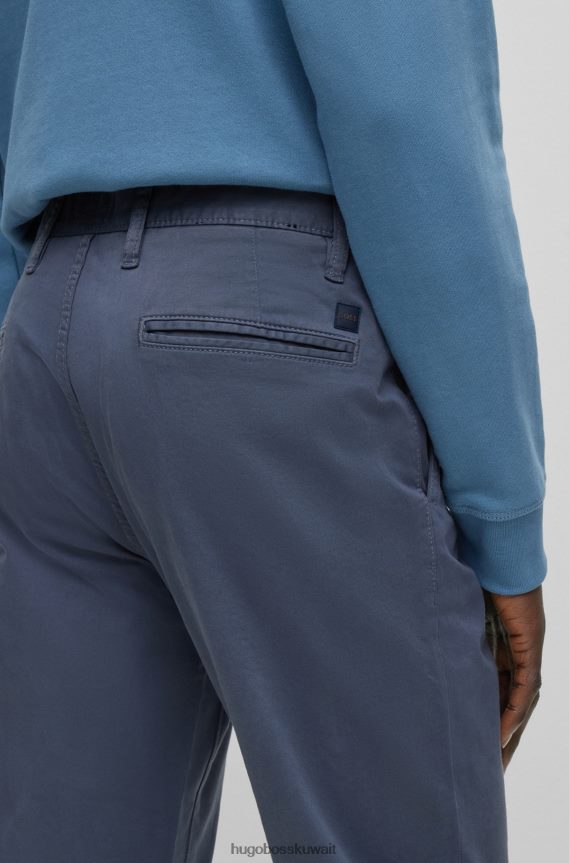 4TFNJN1258 أزرق Hugo Boss بنطال تشينو Hugo ذو المقاس المستدق مصنوع من القطن الساتان المطاطي المصبوغ باللون الأزرق