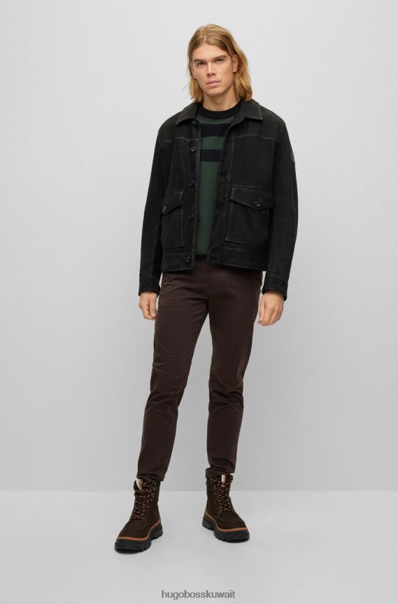 4TFNJN1263 بني غامق Hugo Boss هوغو بنطال تشينو بني داكن مدبب من الساتان القطني المصبوغ