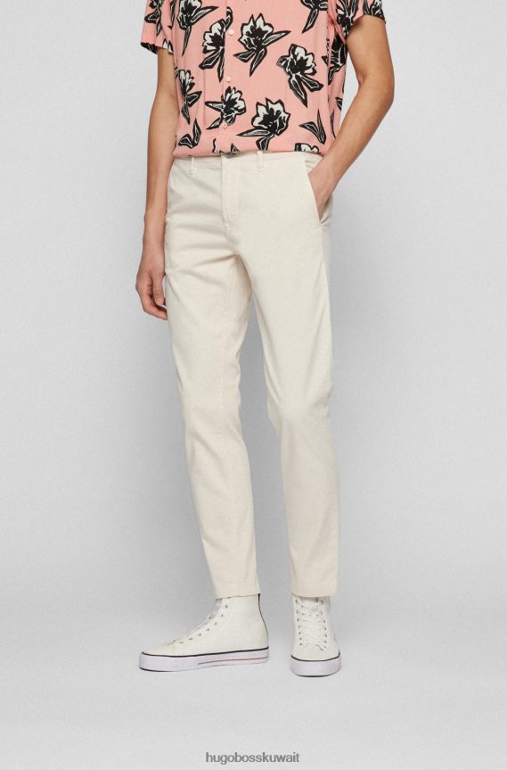 4TFNJN1264 أبيض Hugo Boss بنطال تشينو Hugo ذو المقاس المستدق مصنوع من الساتان القطني المصبوغ باللون الأبيض