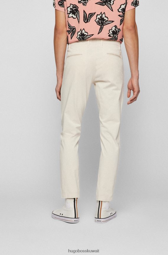 4TFNJN1264 أبيض Hugo Boss بنطال تشينو Hugo ذو المقاس المستدق مصنوع من الساتان القطني المصبوغ باللون الأبيض