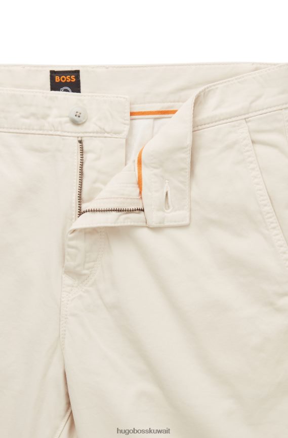 4TFNJN1264 أبيض Hugo Boss بنطال تشينو Hugo ذو المقاس المستدق مصنوع من الساتان القطني المصبوغ باللون الأبيض