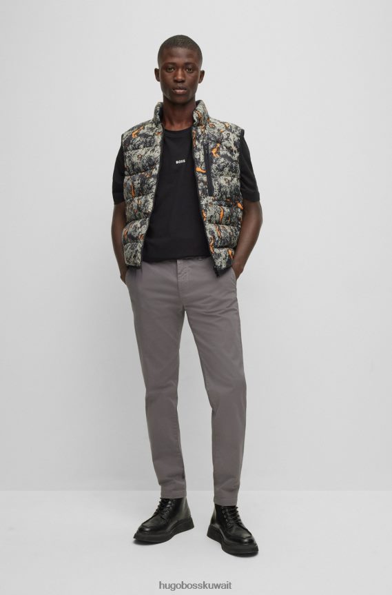 4TFNJN1266 الرمادي الداكن Hugo Boss تشينو رمادي داكن مدبب من هوغو الساتان القطني المصبوغ