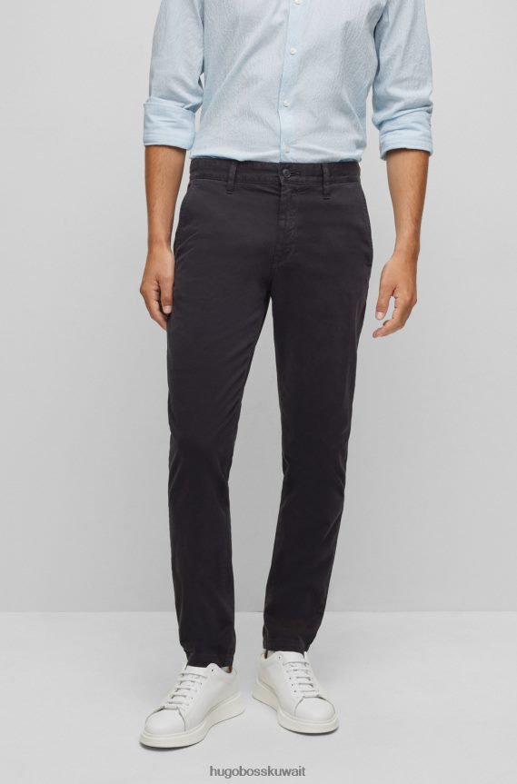 4TFNJN1268 أسود Hugo Boss بنطال تشينو باللون الأسود من هوغو مصنوع من الساتان القطني المطاطي المصبوغ