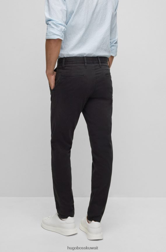 4TFNJN1268 أسود Hugo Boss بنطال تشينو باللون الأسود من هوغو مصنوع من الساتان القطني المطاطي المصبوغ