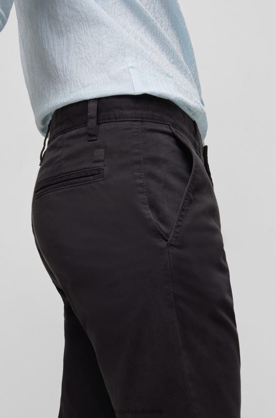 4TFNJN1268 أسود Hugo Boss بنطال تشينو باللون الأسود من هوغو مصنوع من الساتان القطني المطاطي المصبوغ
