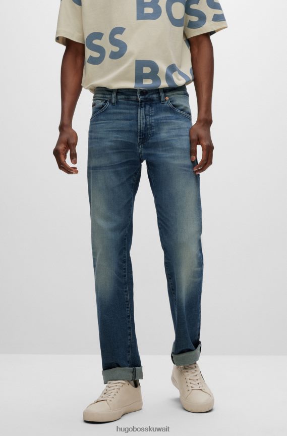 4TFNJN1269 أزرق Hugo Boss بنطلون جينز هوغو أزرق بقصة عادية من قماش الدنيم المريح والمطاط مع بهتان