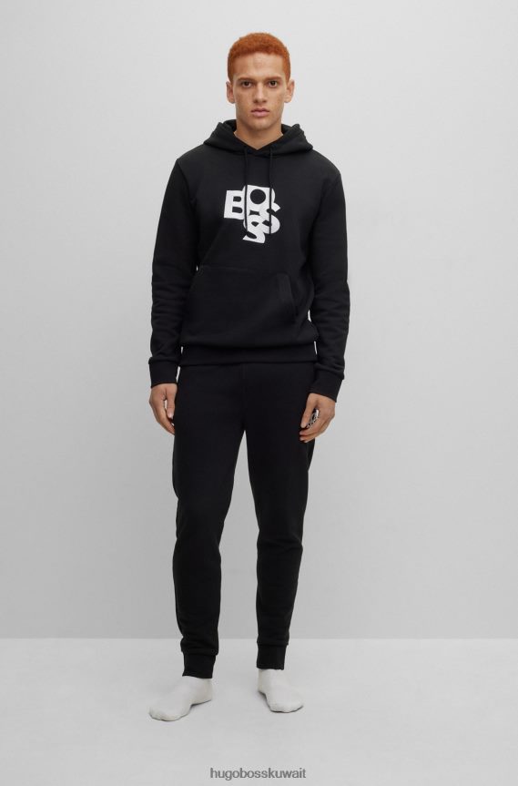 4TFNJN1270 أسود Hugo Boss بدلة رياضية هوغو فرينش تيري مع شعارات مهتزة باللون الأسود