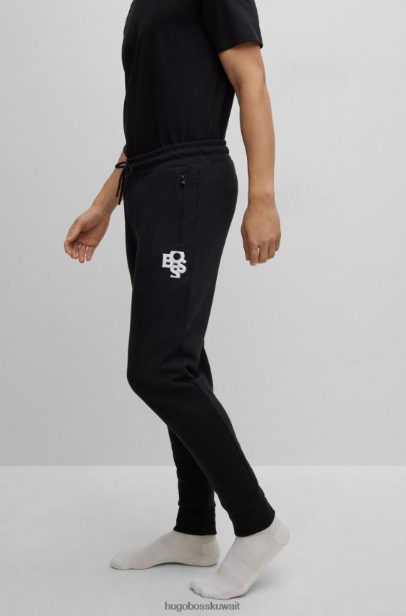 4TFNJN1270 أسود Hugo Boss بدلة رياضية هوغو فرينش تيري مع شعارات مهتزة باللون الأسود