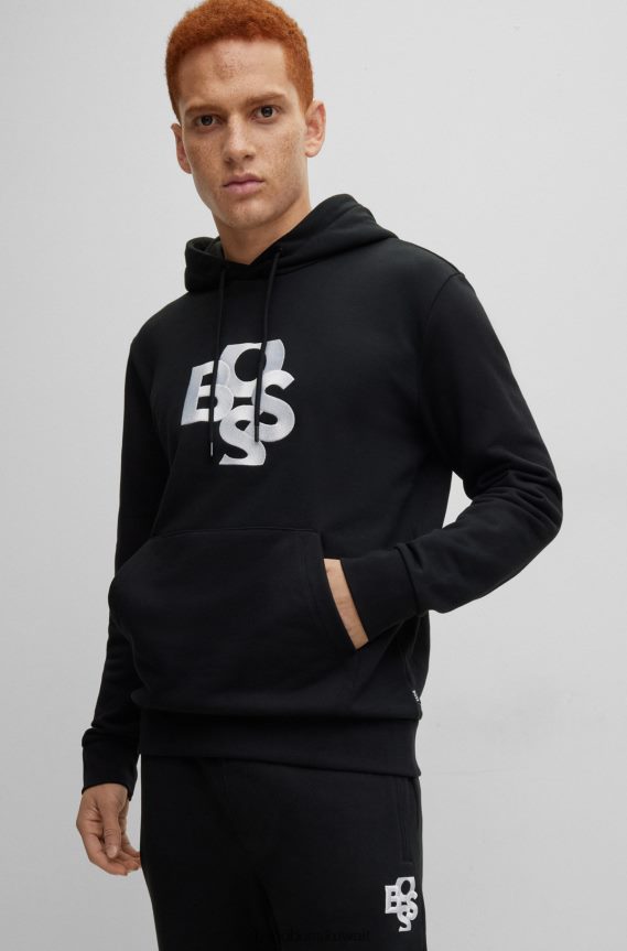 4TFNJN1270 أسود Hugo Boss بدلة رياضية هوغو فرينش تيري مع شعارات مهتزة باللون الأسود