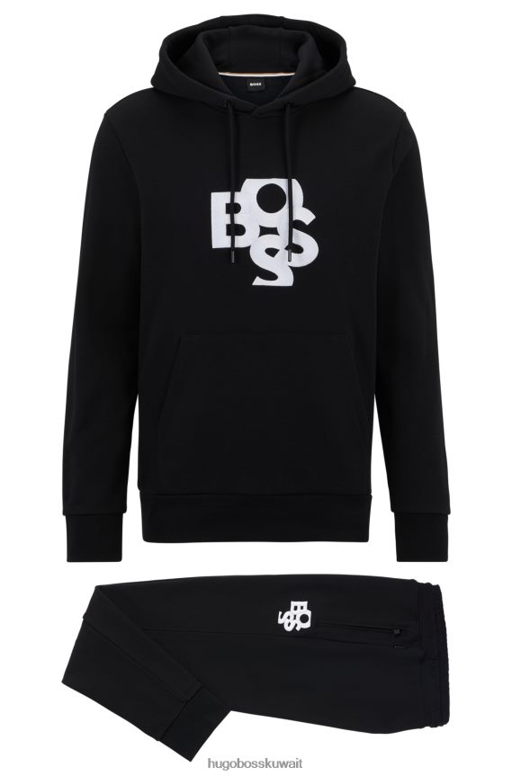 4TFNJN1270 أسود Hugo Boss بدلة رياضية هوغو فرينش تيري مع شعارات مهتزة باللون الأسود