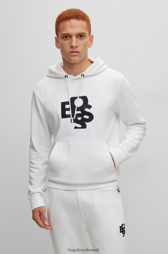 4TFNJN1271 أبيض Hugo Boss بدلة رياضية فرينش تيري مع شعارات مهزوزة باللون الأبيض من هوغو