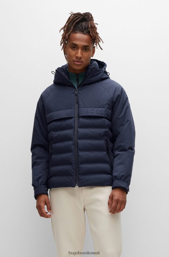 4TFNJN1272 أزرق غامق Hugo Boss سترة زرقاء داكنة مقاومة للماء مع تفاصيل شعار هوغو