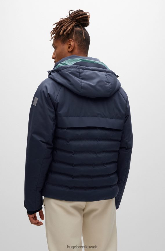 4TFNJN1272 أزرق غامق Hugo Boss سترة زرقاء داكنة مقاومة للماء مع تفاصيل شعار هوغو