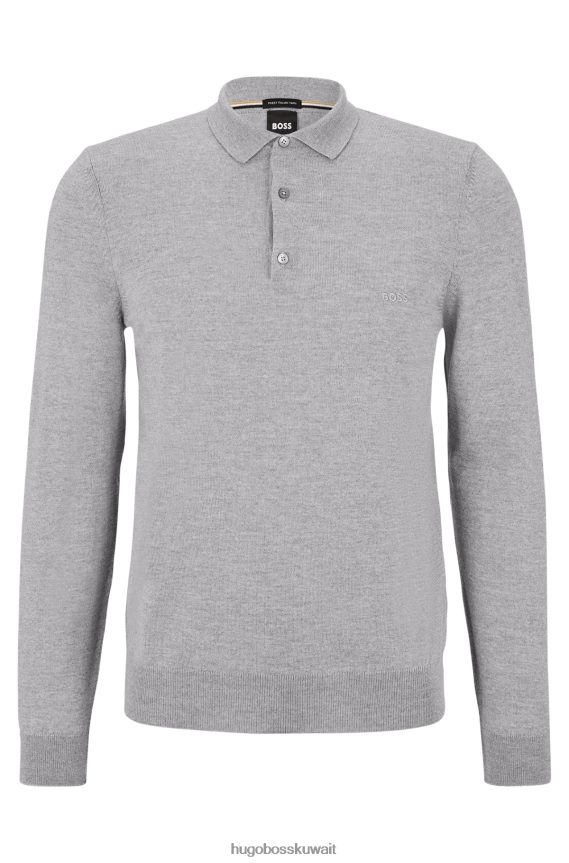 4TFNJN1274 رمادي فاتح Hugo Boss سترة هوغو بولو باللون الرمادي الفاتح من الصوف البكر مع شعار مطرز