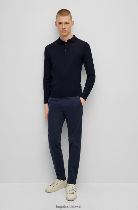 4TFNJN1275 أزرق غامق Hugo Boss سترة بولو هوغو باللون الأزرق الداكن من الصوف البكر مع شعار مطرز