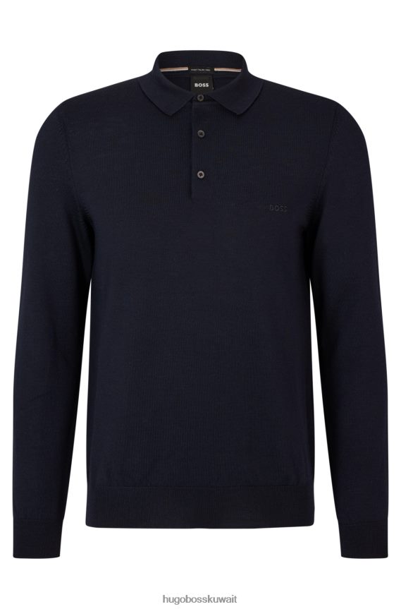 4TFNJN1275 أزرق غامق Hugo Boss سترة بولو هوغو باللون الأزرق الداكن من الصوف البكر مع شعار مطرز