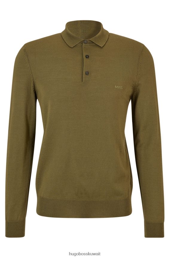 4TFNJN1276 الكاكي Hugo Boss سترة هوغو بولو من الصوف البكر مع شعار مطرز باللون الكاكي