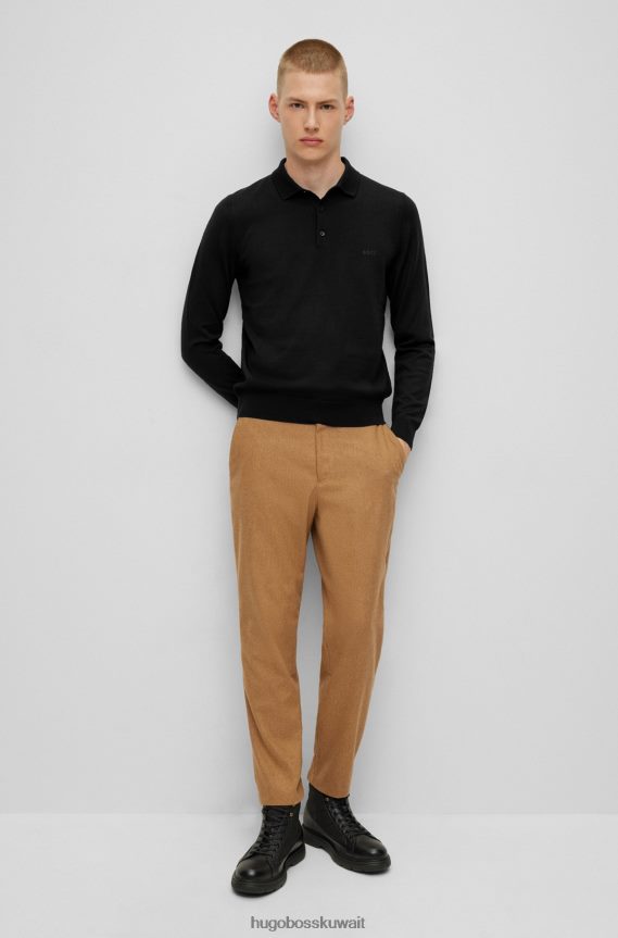 4TFNJN1278 أسود Hugo Boss سترة بولو سوداء من الصوف البكر مع شعار هوغو مطرز