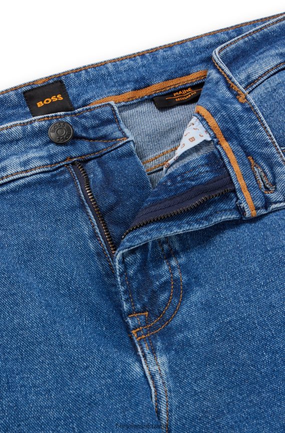 4TFNJN1279 أزرق Hugo Boss بنطال جينز أزرق بقصة عادية من قماش الدنيم الأزرق المريح والمطاط