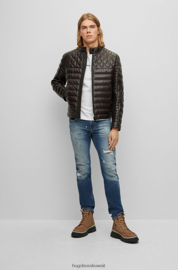 4TFNJN1282 بني غامق Hugo Boss سترة هوغو من جلد نابا بياقة واقفة باللون البني الداكن