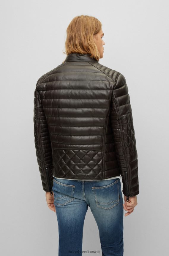 4TFNJN1282 بني غامق Hugo Boss سترة هوغو من جلد نابا بياقة واقفة باللون البني الداكن