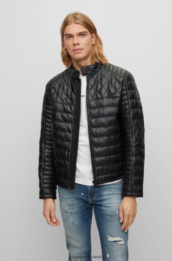 4TFNJN1283 أسود Hugo Boss سترة من جلد نابا مع ياقة واقفة باللون الأسود من هوغو