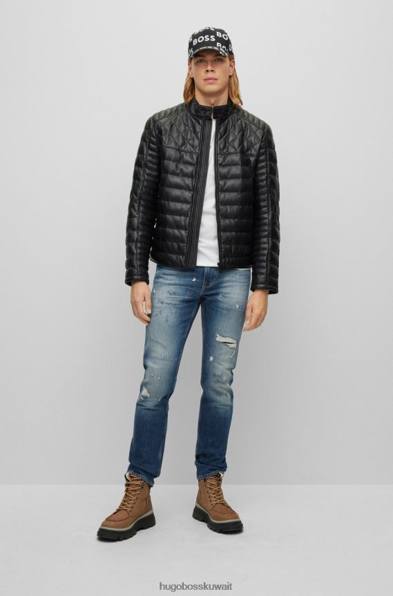 4TFNJN1283 أسود Hugo Boss سترة من جلد نابا مع ياقة واقفة باللون الأسود من هوغو