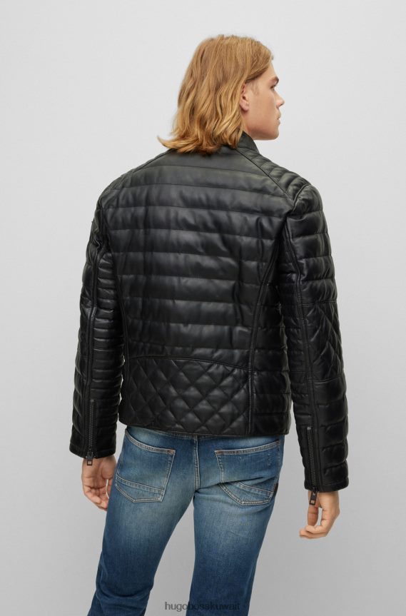 4TFNJN1283 أسود Hugo Boss سترة من جلد نابا مع ياقة واقفة باللون الأسود من هوغو