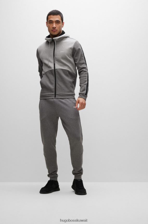 4TFNJN1285 رمادي Hugo Boss قطعة سفلية رياضية من مزيج القطن مع شريط شعار باللون الرمادي