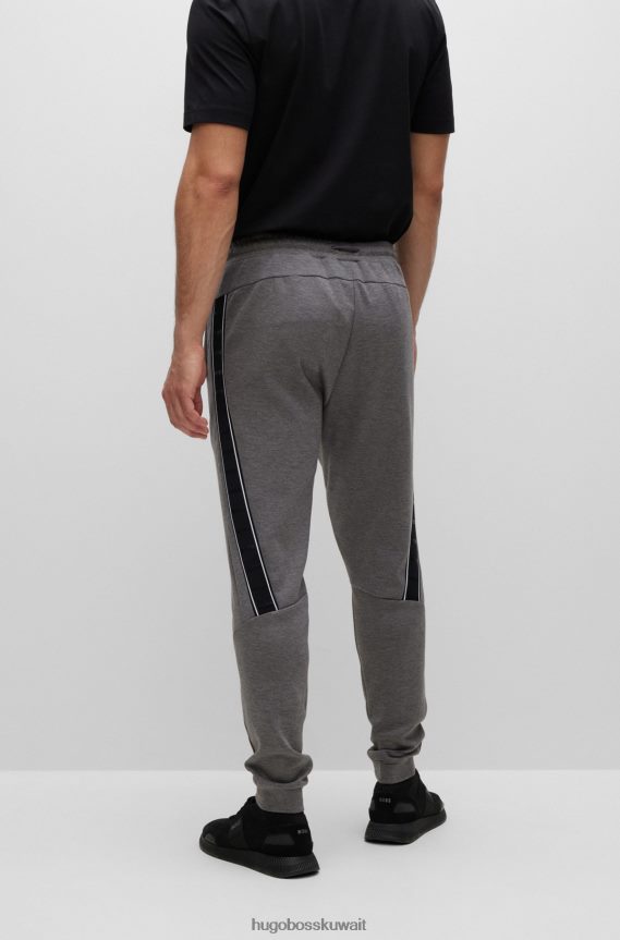 4TFNJN1285 رمادي Hugo Boss قطعة سفلية رياضية من مزيج القطن مع شريط شعار باللون الرمادي