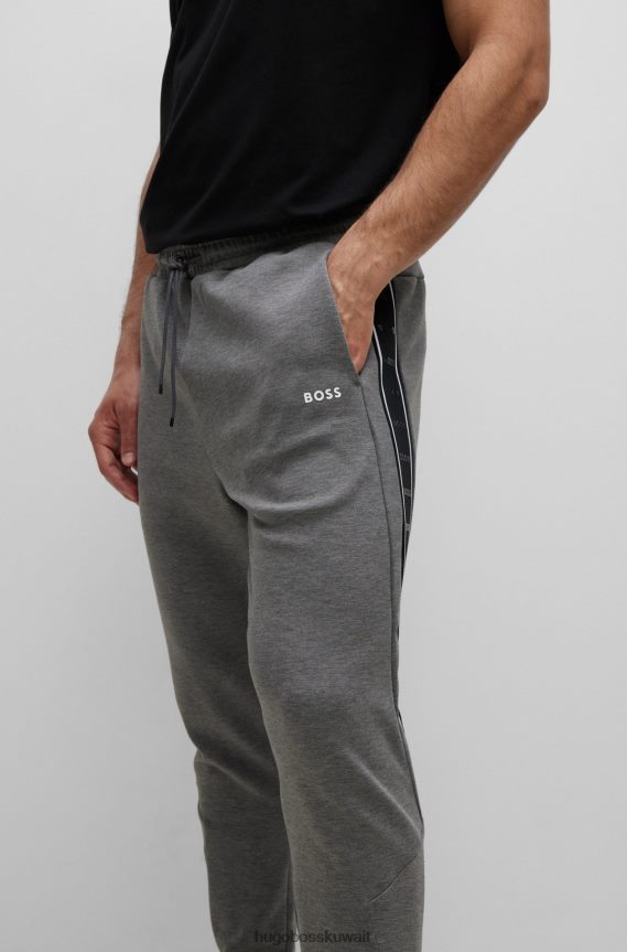 4TFNJN1285 رمادي Hugo Boss قطعة سفلية رياضية من مزيج القطن مع شريط شعار باللون الرمادي