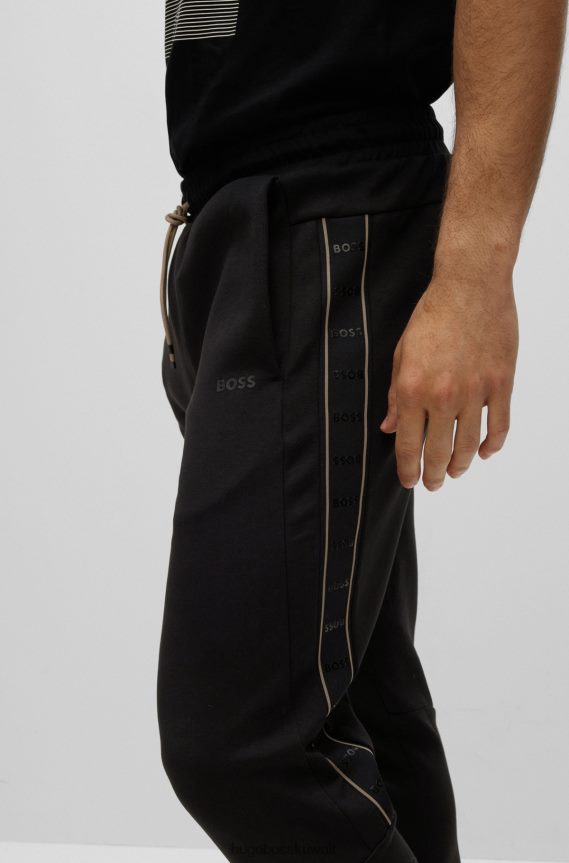 4TFNJN1287 أسود Hugo Boss بدلة رياضية من مزيج القطن باللون الأسود من Hugo مع شريط شعار